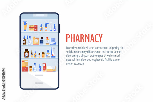 Concept online of pharmacy. Selling pharmaceuticals via mobile application