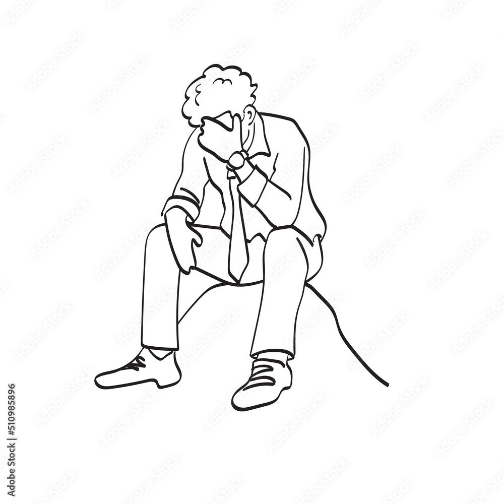 line art unemployed businessman sitting with stress illustration vector hand drawn isolated on white background line art unemployed businessman sitting with stress illustration vector hand drawn isolated on white background
