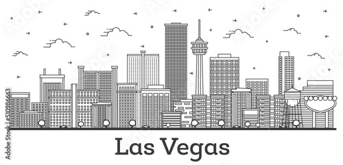 Outline Las Vegas Nevada City Skyline with Modern Buildings Isolated on White.