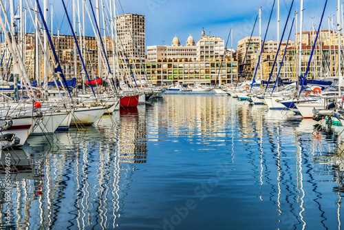 Fototapeta Naklejka Na Ścianę i Meble -  Yachts Boats Waterfront Reflection Marseille France