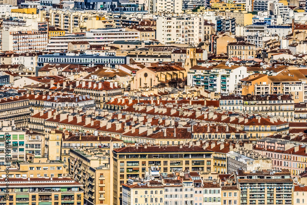 Fototapeta premium Red Apartment Buildings Pattern Cityscape Marseille France