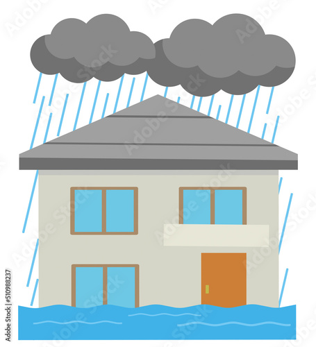洪水被害　二階建ての家　アイコン　イラスト