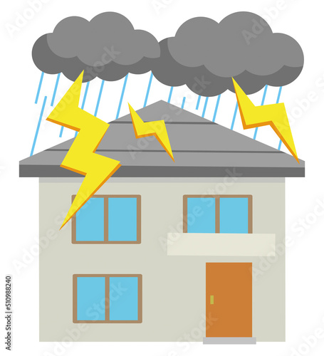 雷の被害　二階建ての家　アイコン　イラスト