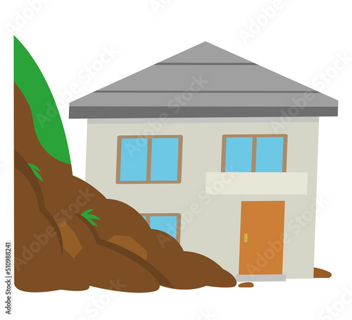 土砂崩れの被害　二階建ての家　アイコン　イラスト