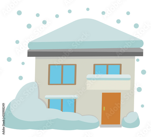 大雪の被害　二階建ての家　アイコン　イラスト