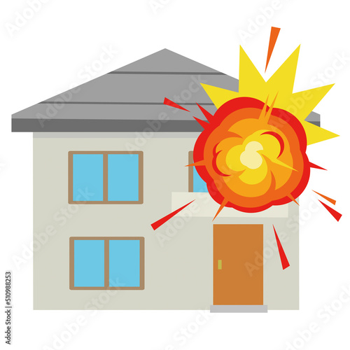 爆発事故　二階建ての家　アイコン　イラスト