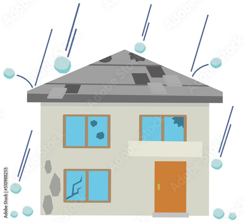 雹の被害　二階建ての家　アイコン　イラスト