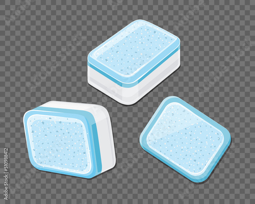 Dishwasher tablet set on a transparent background. Detergent. Vector cartoon illustration. 