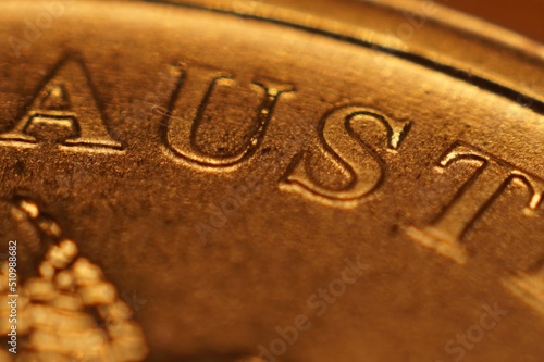 Closeup shot of golden Australian coin