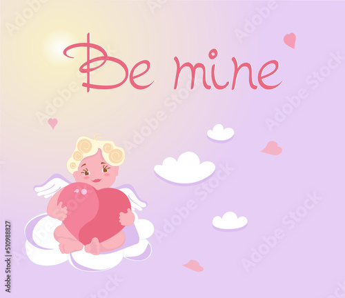 Cute baby Cupid isolated on sky background.