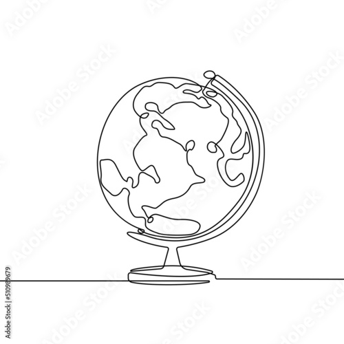 Globe Continuous One Line Drawing Black Sketch on White Background. Globe Simple Line Art Drawing. Contour Modern Minimalist Illustration. Vector EPS 10