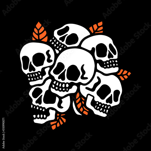 vector illustration of skull with leaves