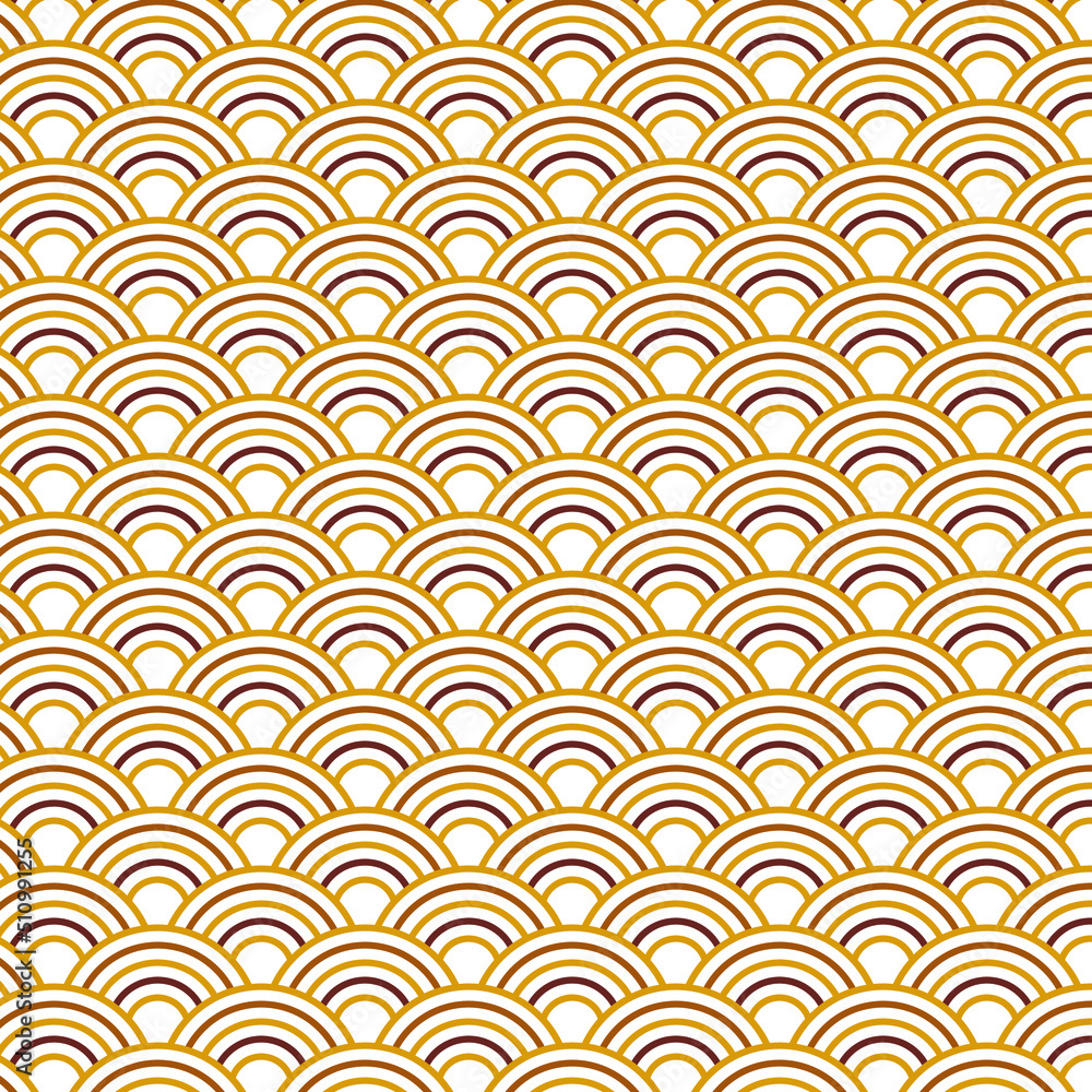 Seamless japanese wave pattern. Repeating ocean water curve chinese texture. Gold and white line art vector illustration. Vintage geometric shape background. Retro sea ornament Seamless japanese wave pattern. Repeating ocean water curve chinese texture. Gold and white line art vector illustration. Vintage geometric shape background. Retro sea ornament
