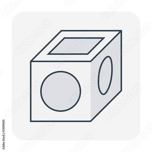 Precast concrete manhole product vector icon for access to cleaning by construction, install in stormwater, rainwater, wastewater or sewage drainage system by connection with sewer pipe, drain gutter.