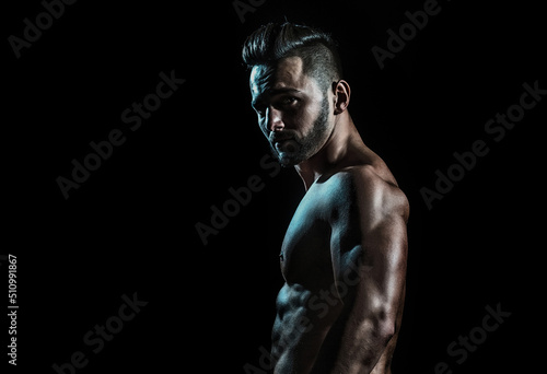 Sexy male model body, nude torso. Sexy naked man, seductive gay. Muscular shirtless man, attractive guy.