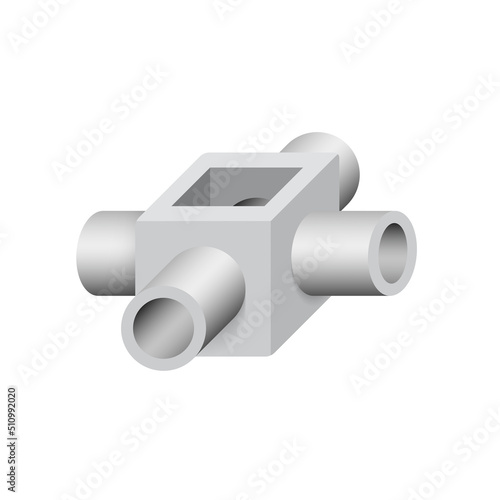 Precast concrete manhole product, sewer pipe vector illustration for access cleaning by construction, install in stormwater, rainwater, wastewater or sewage drainage system, connect to drain gutter.  © DifferR