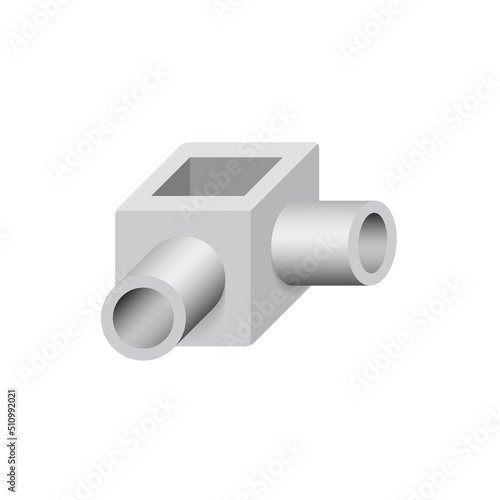 Precast concrete manhole product, sewer pipe vector illustration for access cleaning by construction, install in stormwater, rainwater, wastewater or sewage drainage system, connect to drain gutter. 