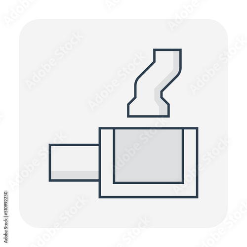 Precast concrete manhole or catch basin vector icon. Include downsprout, diverter for access, cleaning by install in stormwater, rainwater drainage system by connect to sewer pipe, drain gutter.
