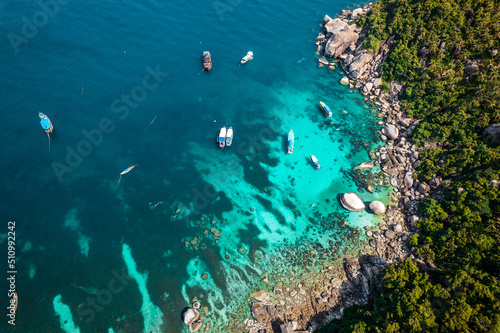 islands and tropical blue bays, bird's eye view