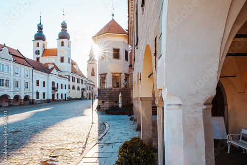 Telc, historic town in southwestern Moravia in the Jihlava district in the Vysocina region. Summer sunset. Czech Republic photo