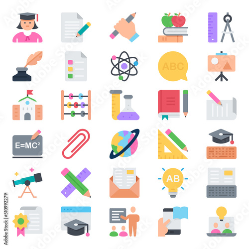Flat color icons for Education.