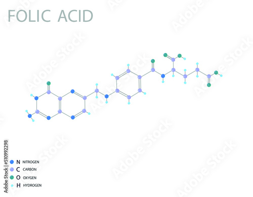 Folic acid molecular skeletal 3D chemical formula.	