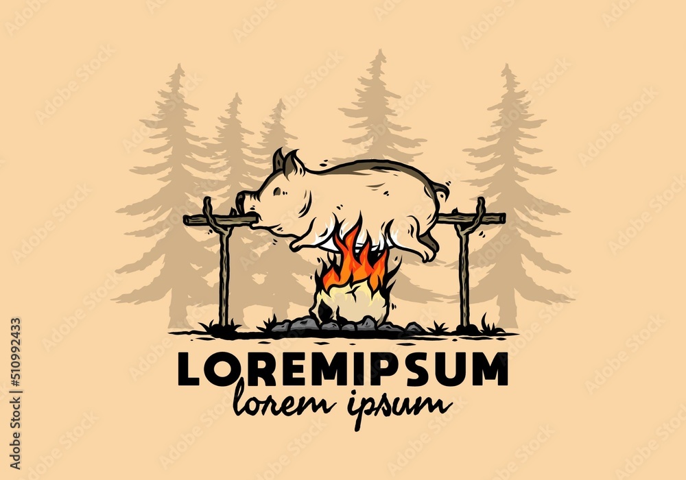 Pork roast on fire illustration design Pork roast on fire illustration design
