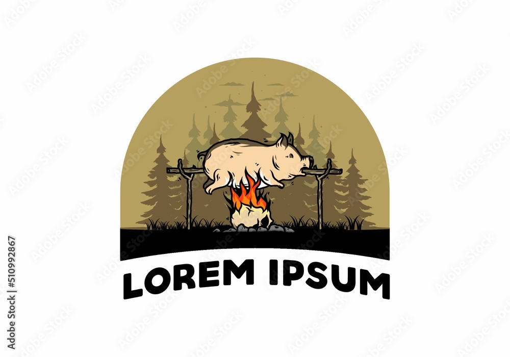 Pork roast on fire illustration design