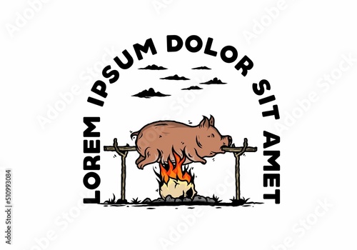 Pork roast on fire illustration design