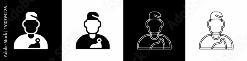 Set Wizard warlock icon isolated on black and white background. Vector