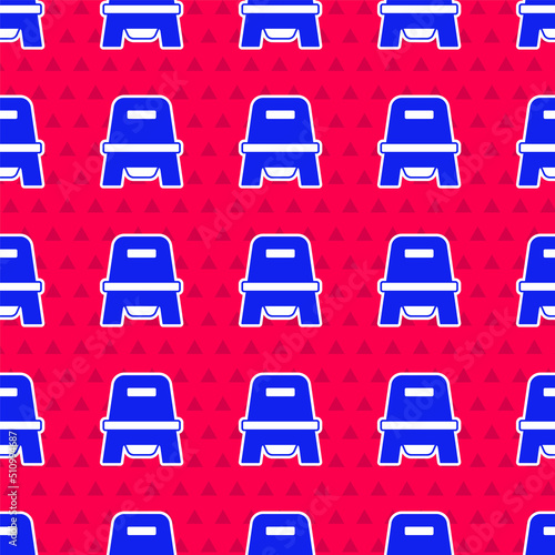 Blue Baby potty icon isolated seamless pattern on red background. Chamber pot. Vector