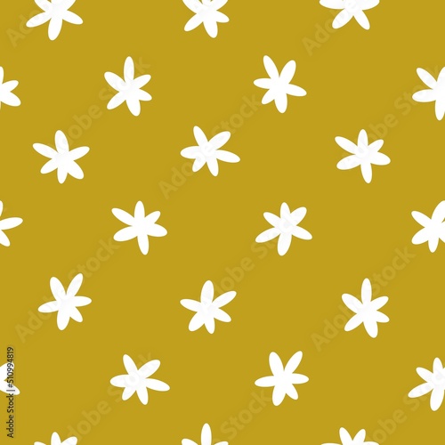 seamless vintage pattern. cute white flowers . Mustard background. vector texture. fashionable print for textiles and wallpaper.
