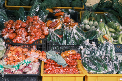 Assorted colorful fresh vegetables on display for sale at Cameron Highlands in Pahang, Malaysia.