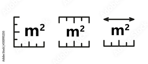 Square Meter icon. M2 sign. Flat area in square metres . Measuring land area icon. Place dimension pictogram. Vector outline illustration isolated on white background.