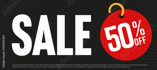 Black sale banner with 50 percent off price tag