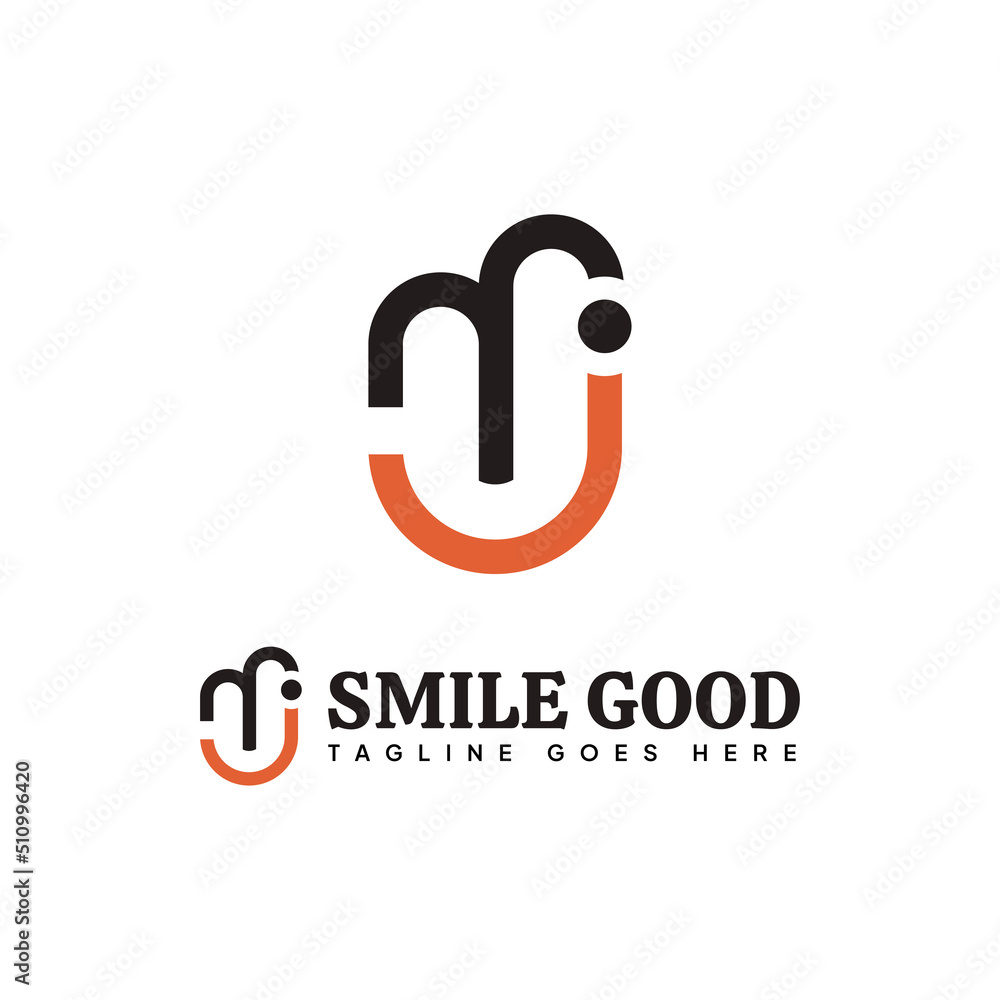 Obraz premium Logo Monogram Letter M J Smiling Face Line Art Style.