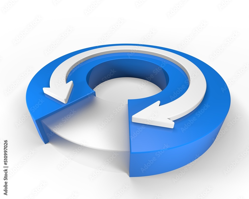 Concept of growing arrow moving around a pie chart. 3D render Concept of growing arrow moving around a pie chart. 3D render