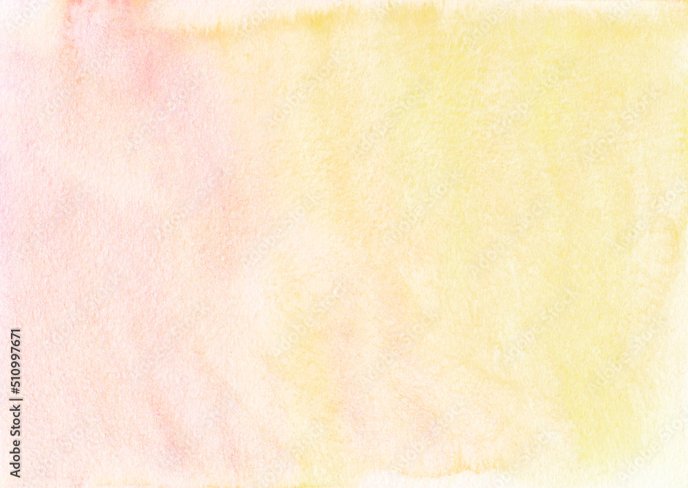 Watercolor pastel yellow and orange gradient background texture. Light peach stains on paper, hand painted.