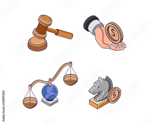 Set of icons for legal security strategy business