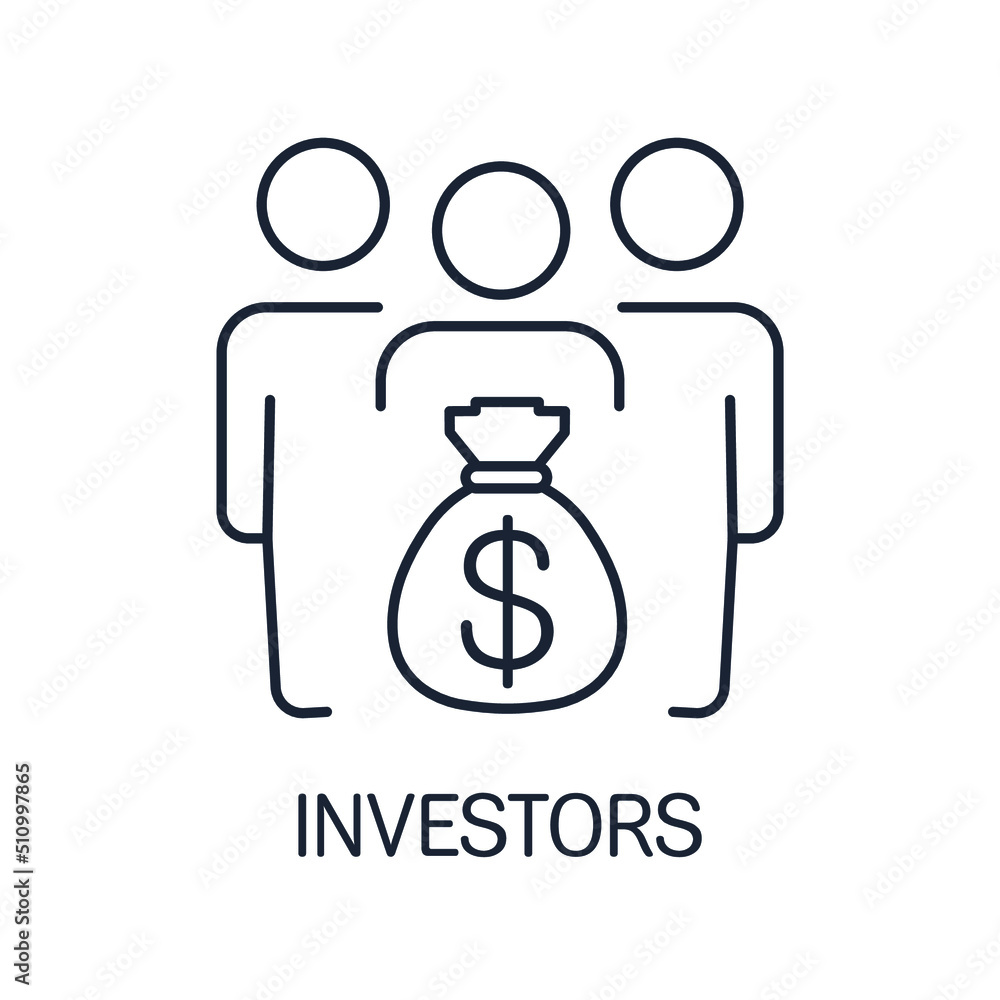 Fototapeta premium A group of people with money. Investors, depositors. Vector linear icon isolated on white background.