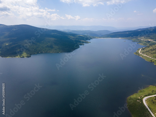 Aerial view of Belmeken Dam, Rila mountain, Bulgaria