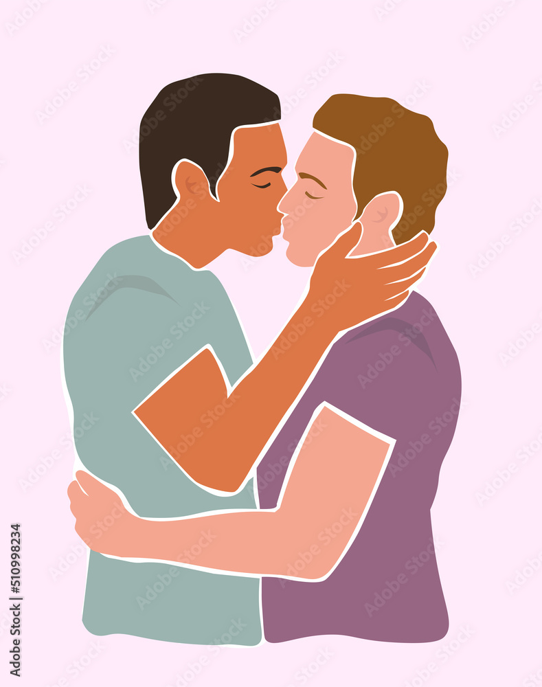Abstract modern portrait in profile of two lovers embracing men. A homosexual couple. The concept of friendship, equality. Vector graphics. Abstract modern portrait in profile of two lovers embracing men. A homosexual couple. The concept of friendship, equality. Vector graphics.