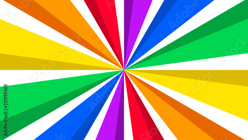 Modern colorful rainbow ray radial sunburst background. Happy LGBT pride month theme vector template. 