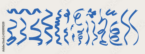 Set of isolated confetti ribbons. Collection of serpentine silhouettes. Vector design elements. 