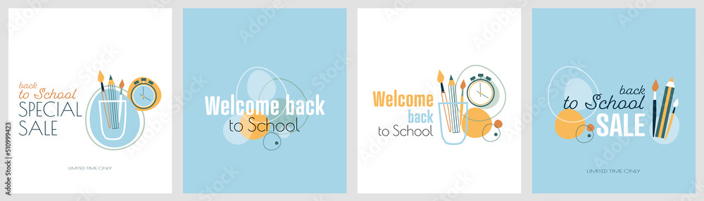 Welcome Back To School set. Sale set. Modern minimal design. Flat vector illustration. Welcome Back To School set. Sale set. Modern minimal design. Flat vector illustration.