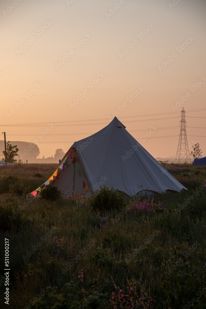 Bell Tent at Dawn in the English Countryside
