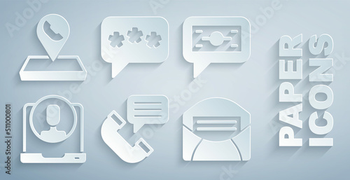Set Telephone conversation, Stacks paper money cash, 24 hours support, Mail and e-mail, Speech bubble chat and Call center location icon. Vector