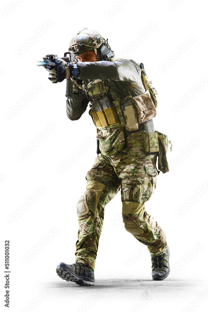 Soldier special forces isolated on the white background. Military concept of the future. Soldier special forces isolated on the white background. Military concept of the future.