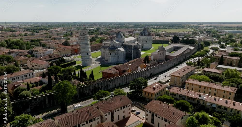 Aerial view at tower of Pisa in Italy on a sunny day Aerial view at tower of Pisa in Italy on a sunny day