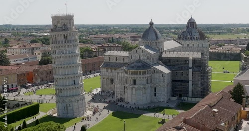 Aerial view at tower of Pisa in Italy on a sunny day